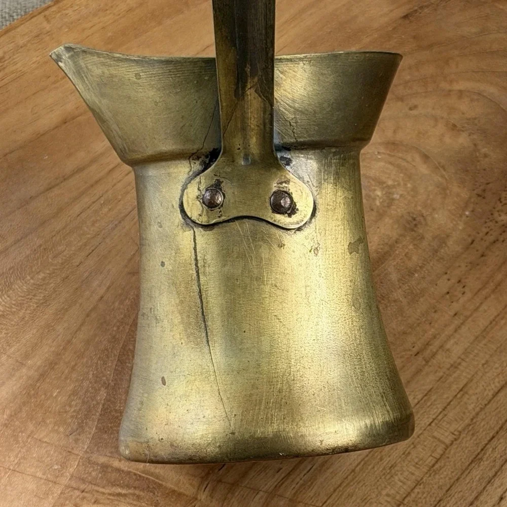 Antique Brass Cezve Turkish Coffee Pot Ibrik Size 5 Long Handle Tin Lined Patina